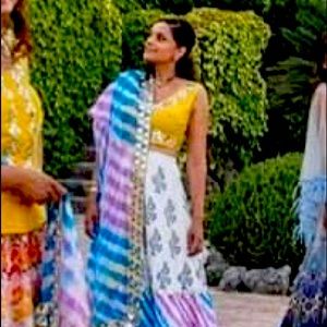 Lehenga- silk and chiffon with mirror work